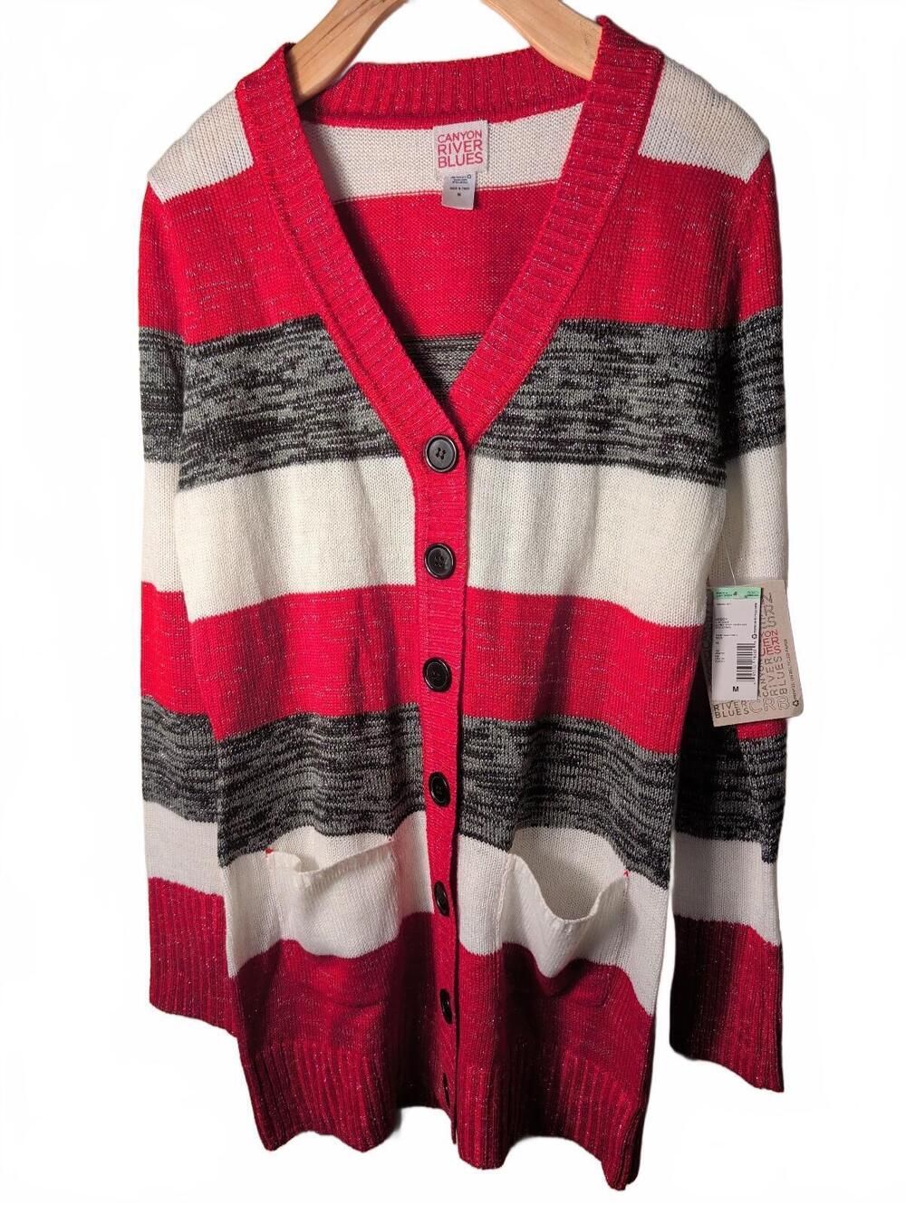 Canyon River Blues Womens Size Medium Striped Button Up Cardigan Sweater New